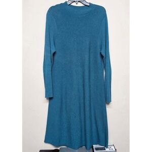J Jill Teal Knit Long Sleeve Dress Women's Medium Casual Soft‎ Sweater Midi Belt